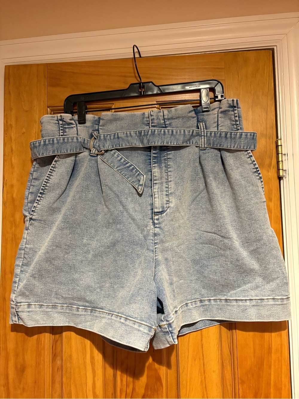 DKNY Light Blue Paperbag Denim Shorts with Belt